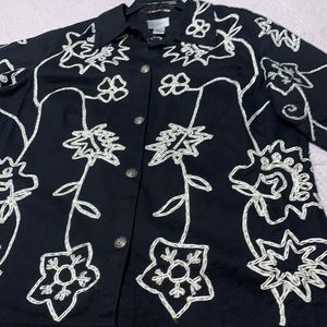 Embroidered Jacket, black with white stitching